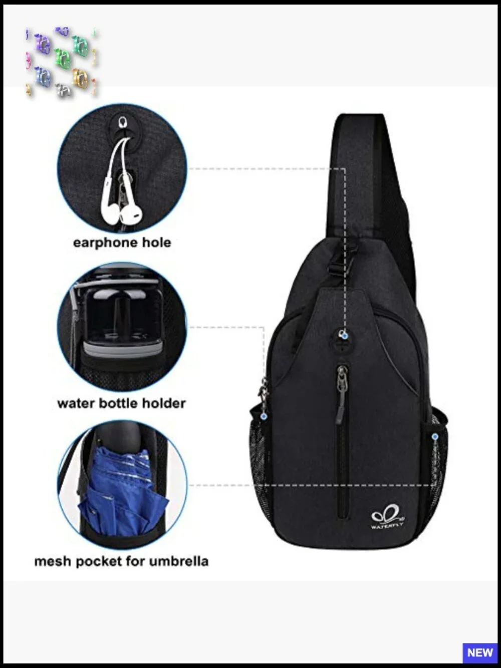 Crossbody Sling Backpack Daypack Travel Hiking Chest Bag Adjustable Strap